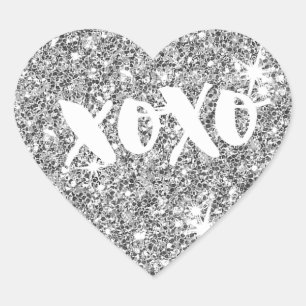 CHIC LOVE XOXO HEART modern faux silver glitter Sticker