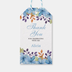 Chic Lovely Blue Flora Birthday Thank You Gift Tags