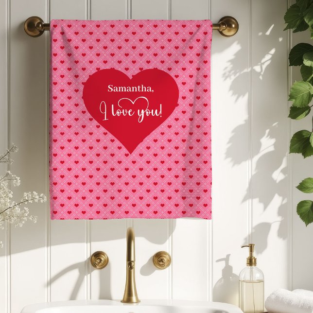 Chic Lovely Pink Hearts I Love You Gift Valentine Bath Towel Set (Chic Lovely Pink Hearts I Love You Gift Valentine Bath Towel Set)