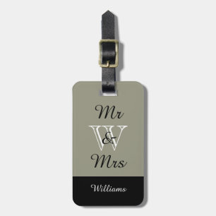 CHIC LUGGAGE TAG_"Mr & Mrs" 607 TAUPE/BLACK/WHITE Tag