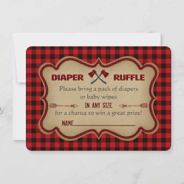 Chic Lumberjack Hunter Boy Diaper Raffle Ticket Invitation (Front)