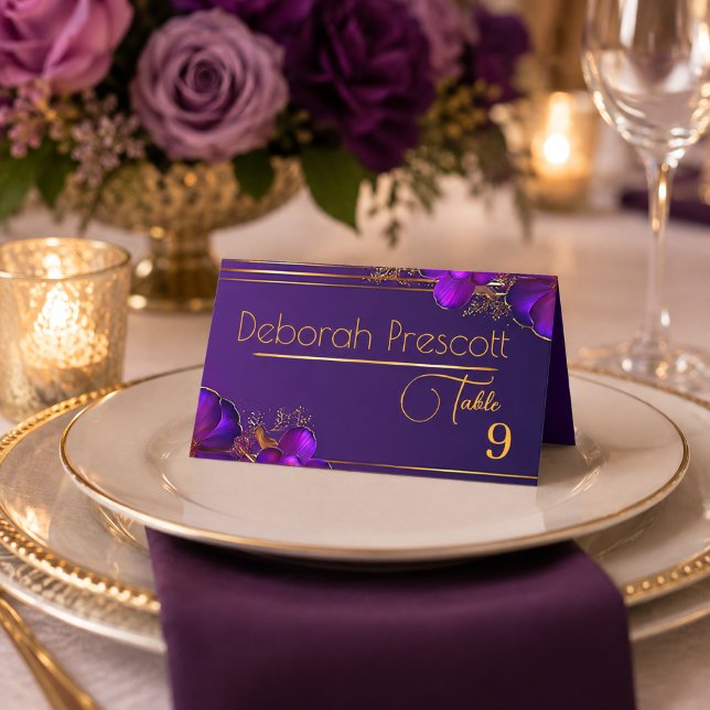 Chic Luminous Violets Purple Wedding Table Number  Place Card (Chic Modern Luminous Violets Place Card)