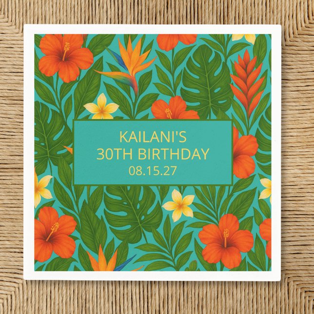 Chic Lush Tropical Floral Luau Birthday Party Napkin (Creator Uploaded)