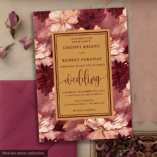 Chic Lux Burgundy Blush Gold Floral Wedding Invite