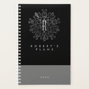 Chic Luxurious Black and White ornate Monogrammed  Planner