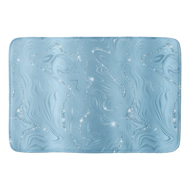 Chic Luxury Baby Blue Silver Glitter Pattern Bath Mat (Front)
