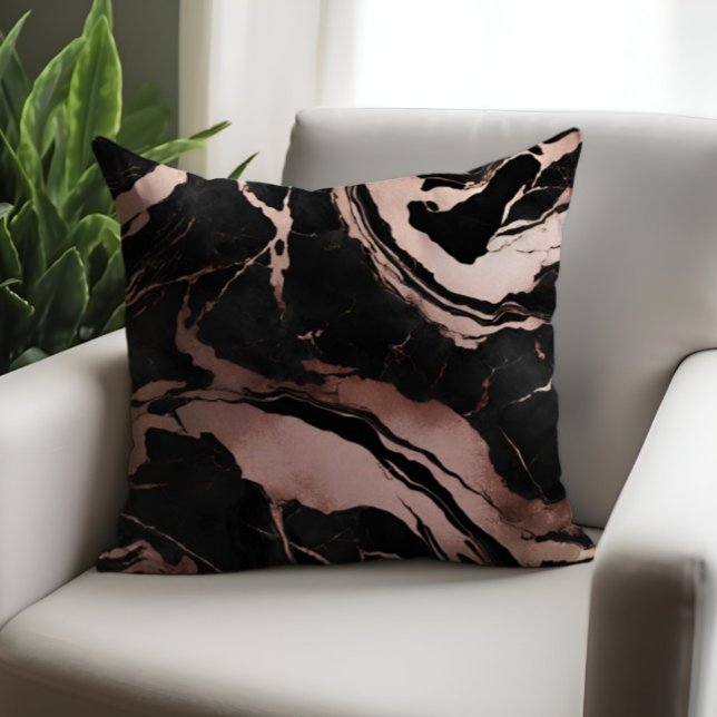 Chic Luxury Black Rose Gold Marble Pattern Cushion (Creator Uploaded)