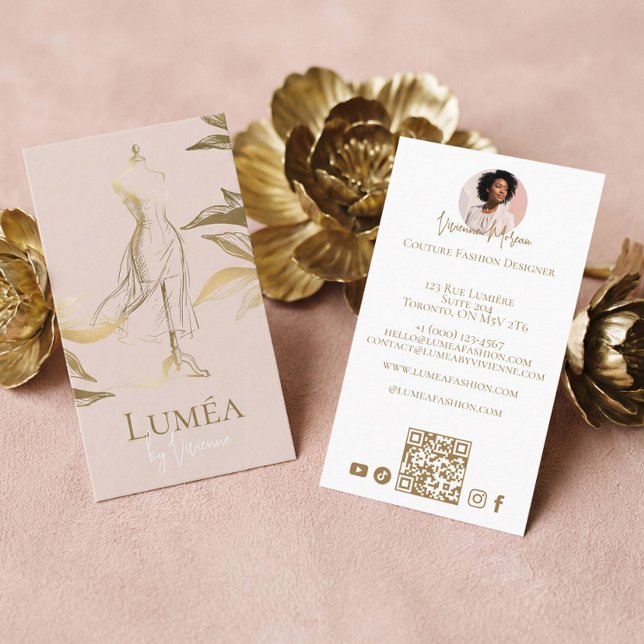 Chic Luxury Blush Pink Gold Beauty Couture Fashion Business Card (Chic Luxury Blush Pink Gold Beauty Couture Fashion Business Card)