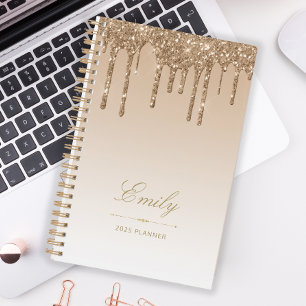 Chic Luxury Glitter Drips Gold 2025 Planner