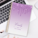 Chic Luxury Glitter Drips Purple Personalised 2025 Planner<br><div class="desc">This chic planner features a sparkly purple faux glitter drip border and purple ombre background. Personalise it with her name in elegant script over a purple diamond divider. The words "2025 Planner" or other text of your choice appear in sans serif font below.</div>