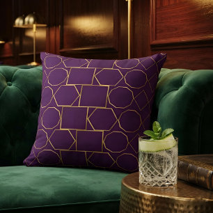 Chic Luxury Gold Geometric Royal Purple Pattern Cushion