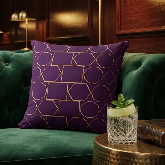 Chic Luxury Gold Geometric Royal Purple Pattern Cushion (Creator Uploaded)