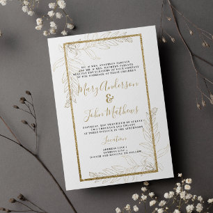 Chic luxury gold glitter foliage Wedding  Invitation