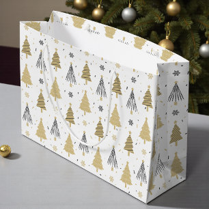 Chic Luxury Modern Gold Christmas Trees Large Gift Bag