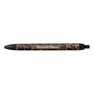 Chic Luxury Personalise Name Gold Glitter Leopard  Black Ink Pen