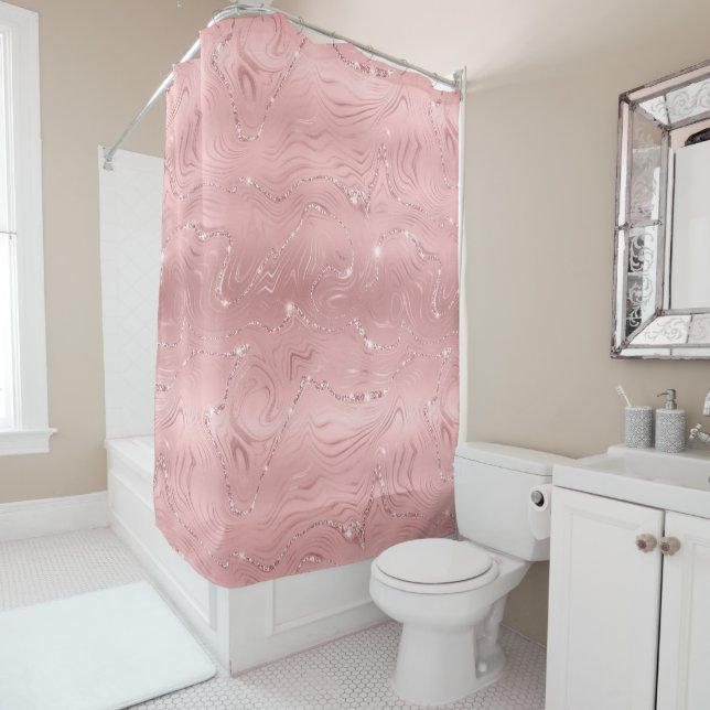 Chic Luxury Pink Silver Glitter Shower Curtain (In Situ)