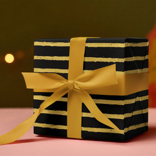 Chic Luxury Striped Black & Gold Wrapping Paper