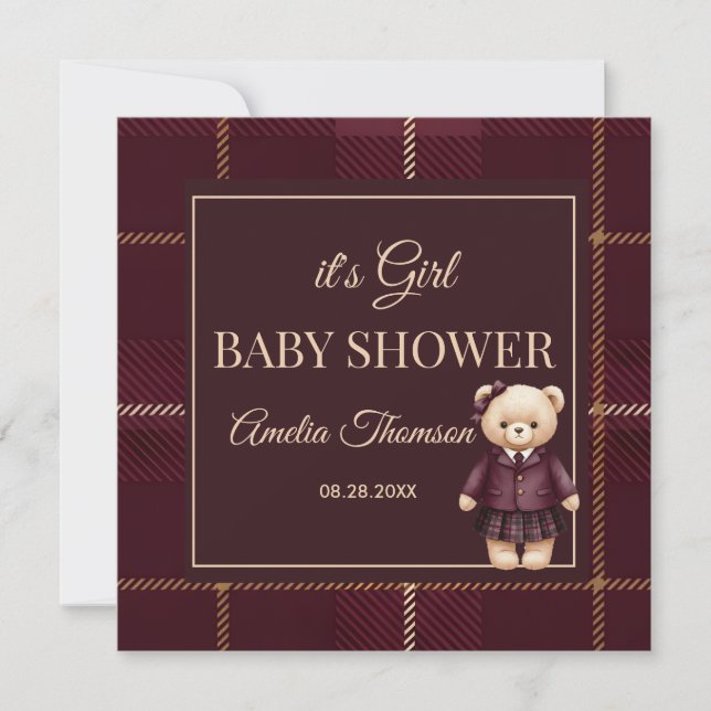 Chic Luxury Teddy Bear baby shower  Invitation (Front)
