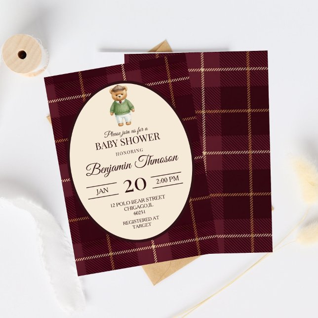 Chic Luxury Teddy Bear Baby Shower Invitation (Creator Uploaded)