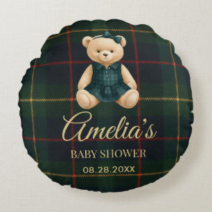Chic Luxury Teddy Bear Baby Shower Round Cushion