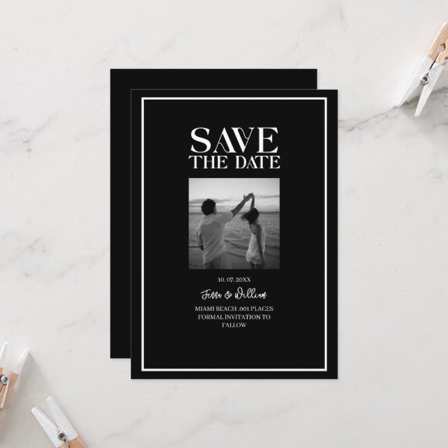 Chic Magazine Style Save the Date Invitation (Front/Back In Situ)