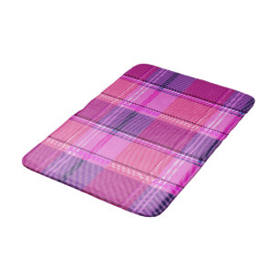 Chic Magenta Berry Plaid Aesthetic Bath Mat