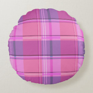 Chic Magenta Berry Plaid Aesthetic Round Cushion
