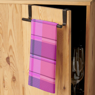 Chic Magenta Berry Plaid Aesthetic Tea Towel