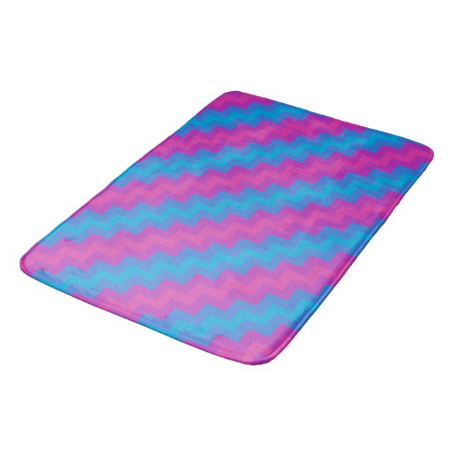 Chic Magenta Bright Blue Turquoise Pink Chevrons Bath Mat (Angled)