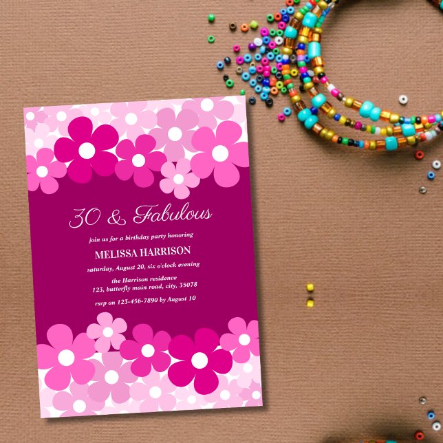 Chic Magenta Pink Flower 30 Fabulous Birthday Invitation (Creator Uploaded)