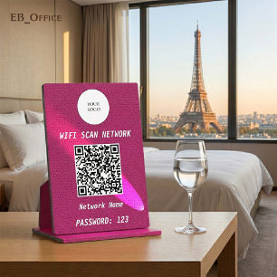 Chic Magenta Pink Leather Spotlight QR Code Wifi Plaque
