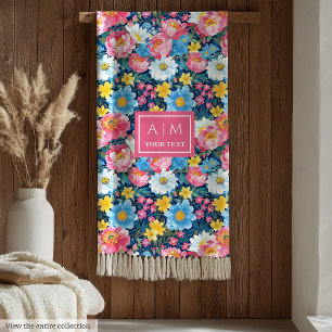 Chic magenta pink watercolor floral gift daugher fleece blanket