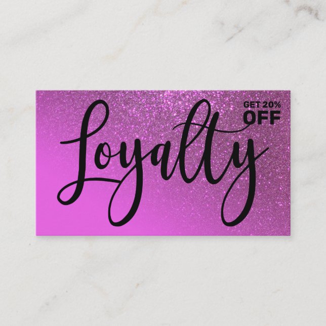 Chic Magenta Purple Glitter Gradient Typography Loyalty Card (Front)