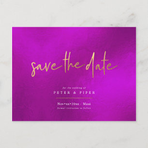 Chic Magenta+Signature Script, Save the Date Postcard