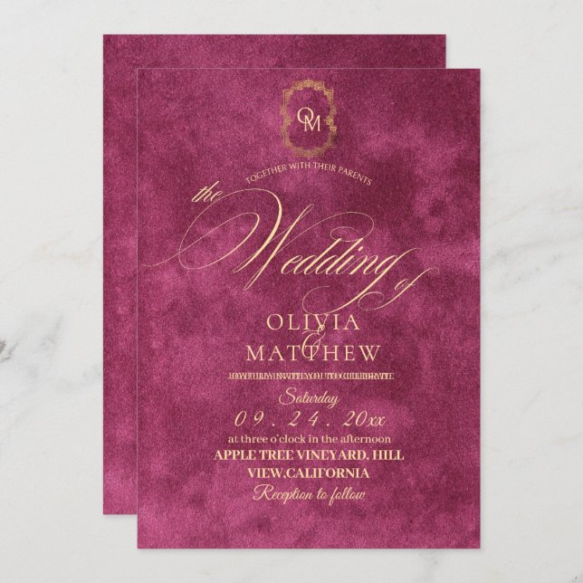 Chic Magenta  Wedding  Invitation (Front/Back)