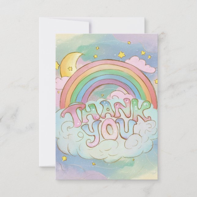 Chic Magic Rainbow and Clouds Thank You Card (Front)