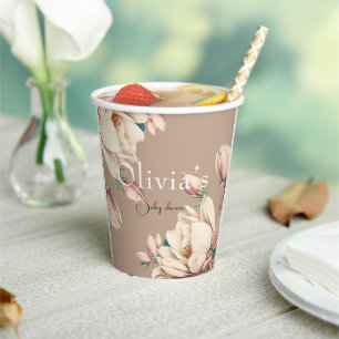 chic magnolia floral  paper cups
