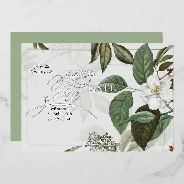 Chic Magnolia  Save the Date Foil Invitation (Front/Back)