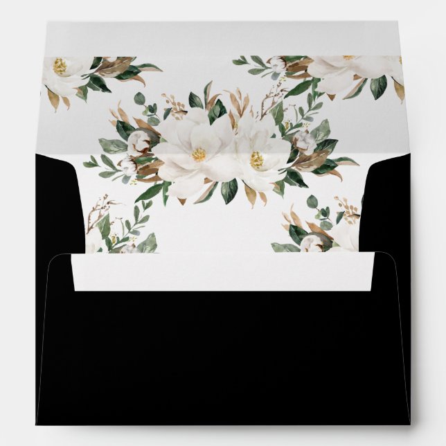 Chic Magnolias Cotton Floral Greenery Black A7  Envelope (Back (Bottom))