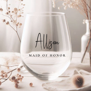 Chic Maid Of Honour Bridal Party Stemless Wine Glass