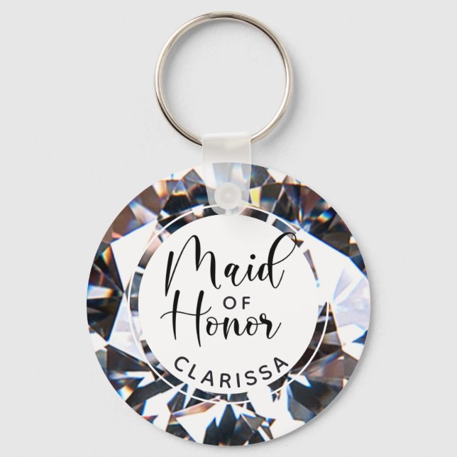 Chic Maid of Honour Diamond Script Personalised Key Ring (Front)