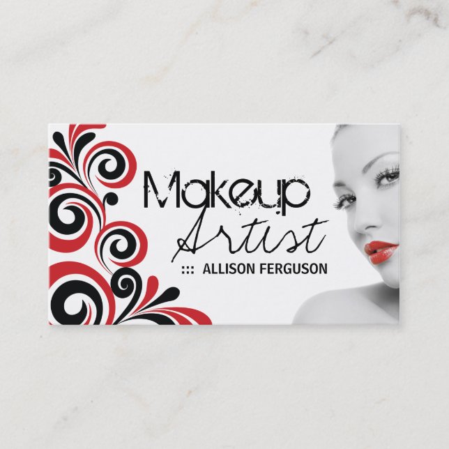Chic Makeup Artist Business Card Template (Front)