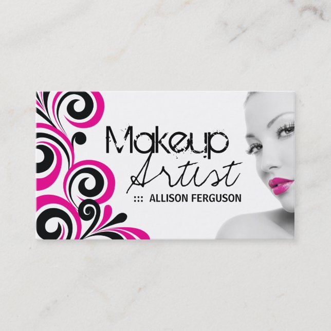 Chic Makeup Artist Business Card Template (Front)