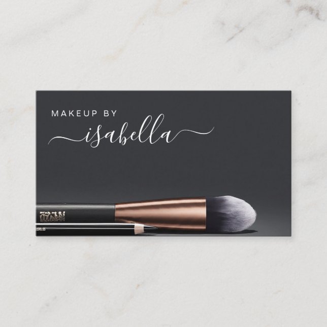 Chic Makeup Artist QR Code Black Business Card (Front)