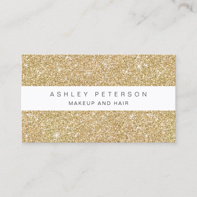 Chic makeup gold glitter sparkles sequins business card (Front)