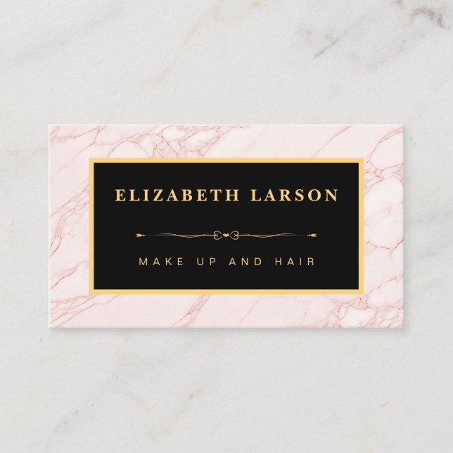 Chic Makeup Rose Gold Marble Artist Hair Salon Business Card (Front)