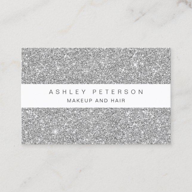 Chic makeup silver glitter sparkles sequins business card (Front)