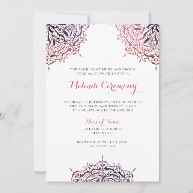 Chic Mandala Mehndi Ceremony Wedding Invitation (Front)