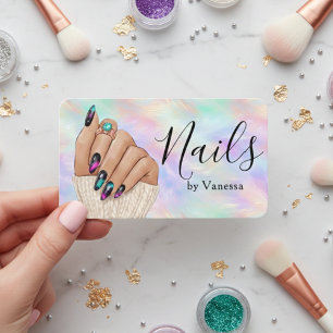 Chic Manicurist Artist Nail Studio Iridescent Opal Business Card