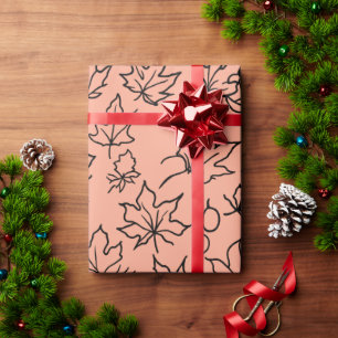 Chic Maple Leaf Outline Custom Colour Gift Wrapping Paper